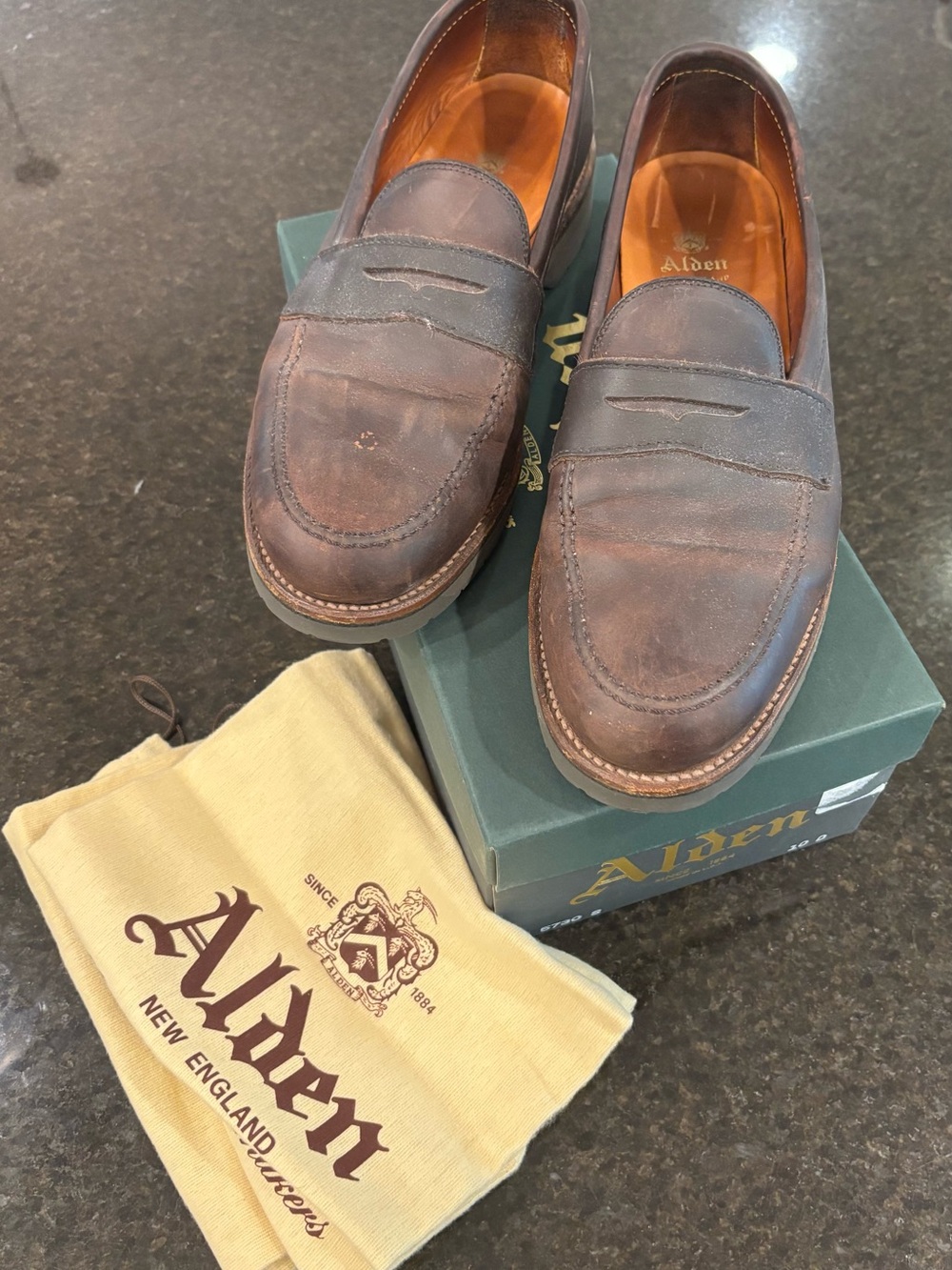 Alden Brown Leather Penny Loafers with Tan Interior 5730S in size 10D